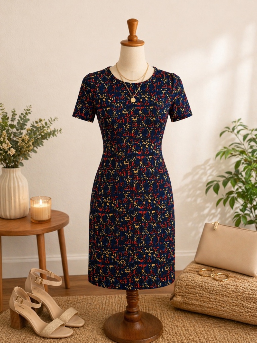 aztec Sheath Dress - Short Sleeve